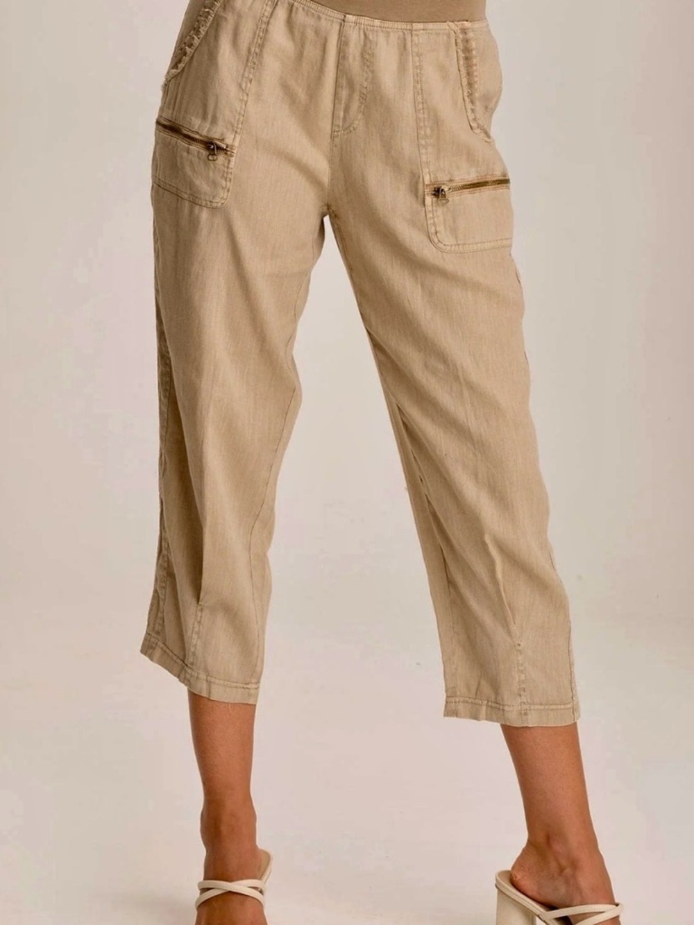 XCVI Camden Linen Tapered Crop Pant Pull On Lightweight Neutral Sz M - Picture 13 of 14
